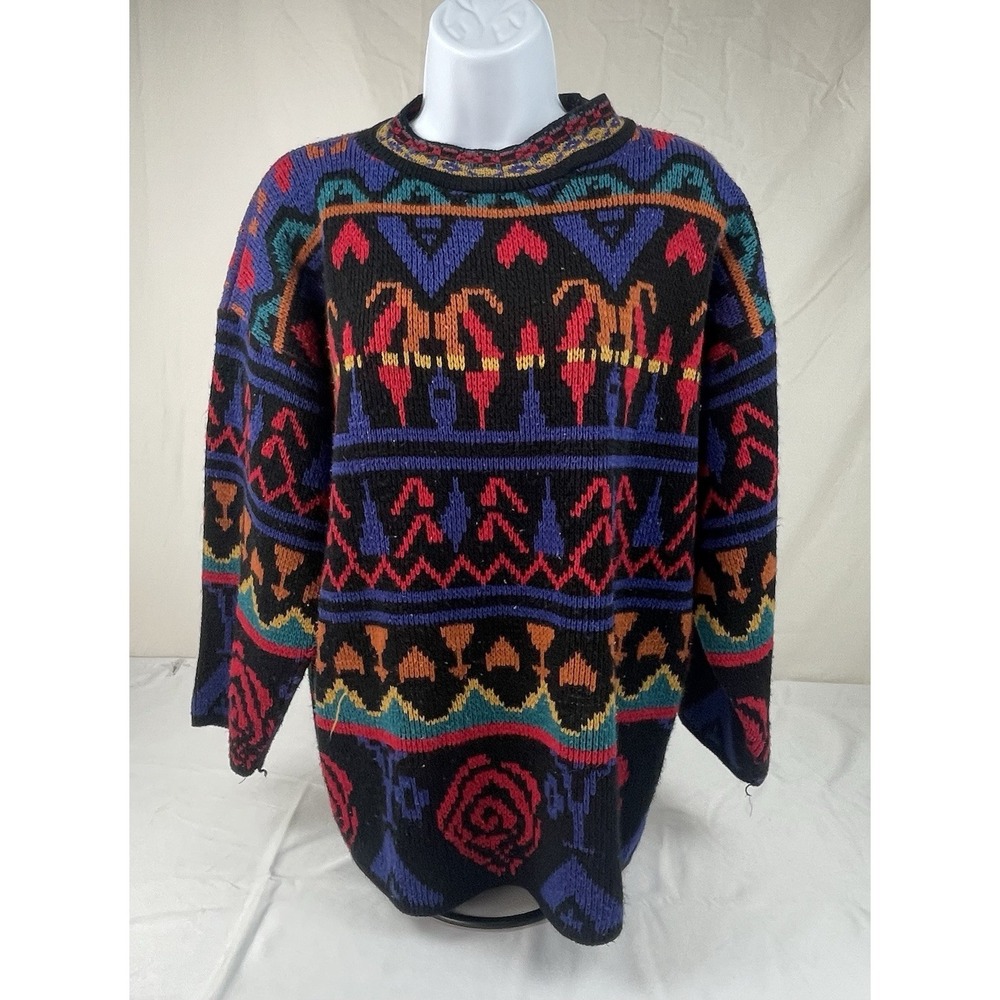 Croquet Club Vintage Women's Colorful Abstract Knit Sweater Size M Boho USA